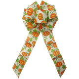 Wired Fall Pumpkins Natural Linen Bow (2.5"ribbon~8"Wx16"L) - Alpine Holiday Bows