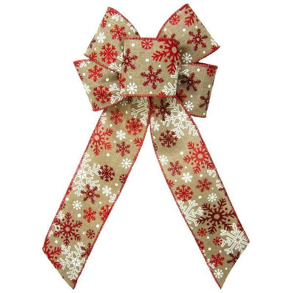 Christmas Wreath Bows - Wired Red & White Snowflake Christmas Bow 6