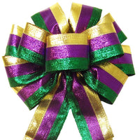 Wired Mardi Gras Shimmering Stripes Bow (2.5"ribbon~10"Wx20"L) - Alpine Holiday Bows