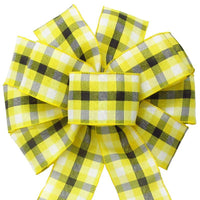Wired Springtime Plaid Yellow Linen Bow (2.5"ribbon~10"Wx20"L) - Alpine Holiday Bows