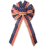 Wired Stars & Stripes Natural Bow (2.5"ribbon~10"Wx20"L) - Alpine Holiday Bows
