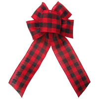 Wired Buffalo Plaid Red & Black Linen Bows (2.5"ribbon~6"Wx10"L) - Alpine Holiday Bows