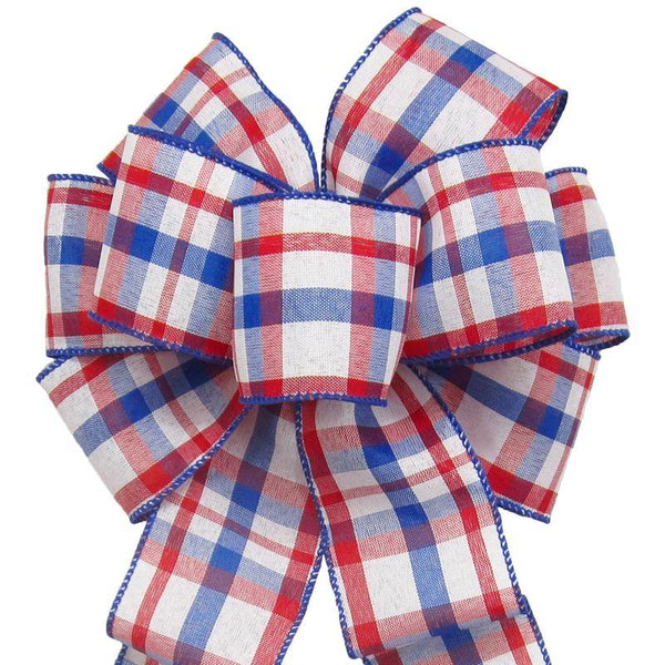Wired Red White & Blue Plaid Bow (2.5"ribbon~8"Wx16"L) - Alpine Holiday Bows