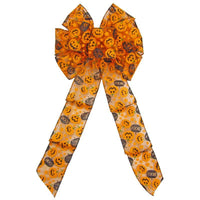 Wired Jack O Lantern Pumpkins Bow (2.5"ribbon~8"Wx16"L) - Alpine Holiday Bows