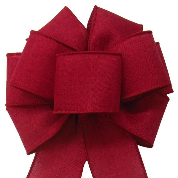 Wired Burgundy Linen Bow (2.5"ribbon~8"Wx16"L) - Alpine Holiday Bows