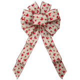 Wired Sparkling Hearts Natural Bow (2.5"ribbon~10"Wx20"L) - Alpine Holiday Bows