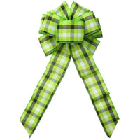 Wired Springtime Plaid Lime Green Linen Bow (2.5"ribbon~8"Wx16"L) - Alpine Holiday Bows