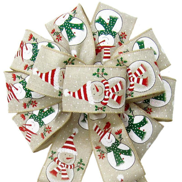 Christmas Wreath Bows - Wired Blusty Snowman Natural Bow (2.5"ribbon~10"Wx20"L)