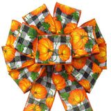Wired Buffalo Plaid Pumpkins Bows (2.5"ribbon~10"Wx20"L) - Alpine Holiday Bows
