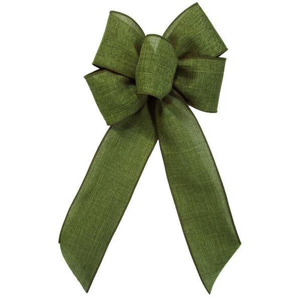 Wired Moss Green Linen Bow (2.5"ribbon~6"Wx10"L) - Alpine Holiday Bows
