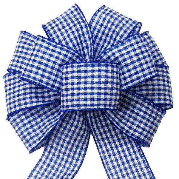 Gingham Check Navy Blue & White Bow (2.5"ribbon~10"Wx20"L)