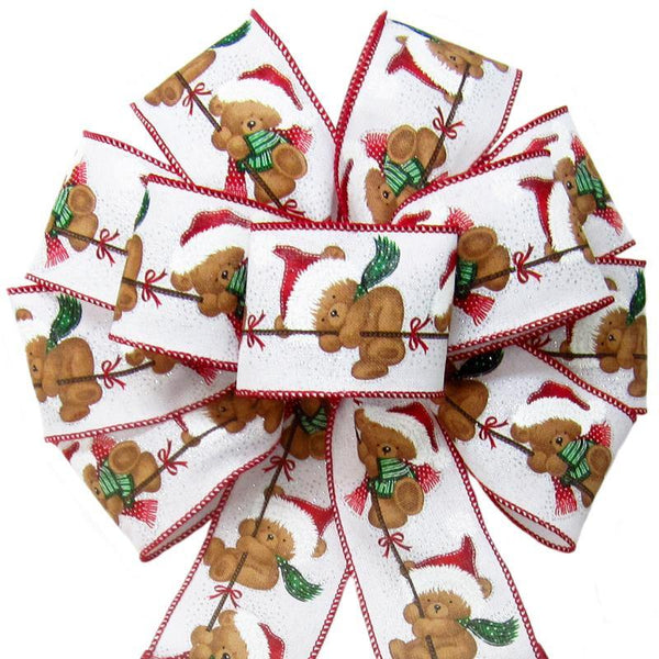 Wired Teddy Bear Blizzard Bow (2.5"ribbon~10"Wx20"L) - Alpine Holiday Bows