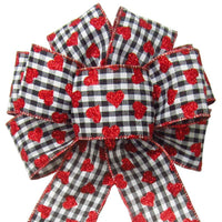 Wired Gingham Valentine Bows (2.5"ribbon~8"Wx16"L) - Alpine Holiday Bows