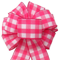 Wired Buffalo Plaid Pink & White Linen Bows (2.5"ribbon~8"Wx16"L) - Alpine Holiday Bows