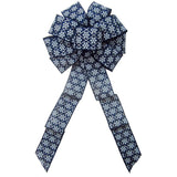 Wired Navy Blue Snowflakes Bow (2.5"ribbon~10"Wx20"L) - Alpine Holiday Bows