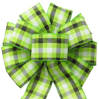 Wired Springtime Plaid Lime Green Linen Bow (2.5"ribbon~10"Wx20"L) - Alpine Holiday Bows