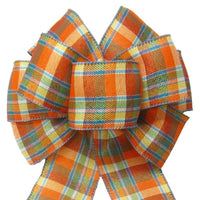 Wired Scarecrow Plaid Linen Bows (2.5"ribbon~8"Wx16"L) - Alpine Holiday Bows