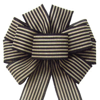 Wired Cabana Stripes Black & Natural Bow (2.5"ribbon~10"Wx20"L) - Alpine Holiday Bows