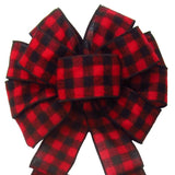 Wired Buffalo Plaid Red & Black Flannel Bow (2.5"ribbon~10"Wx20"L) - Alpine Holiday Bows