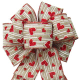 Wired Sparkling Hearts Natural Bow (2.5"ribbon~8"Wx16"L) - Alpine Holiday Bows
