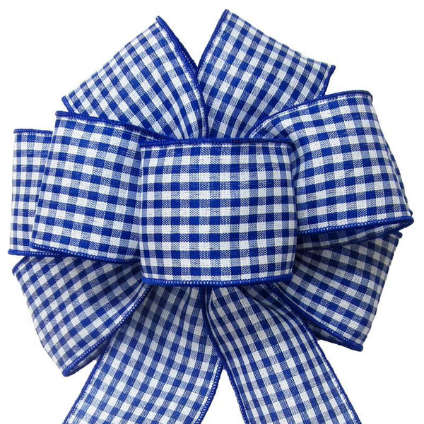 Spring Bows - Easter Bows - Spring Wreath Bows - Wired Gingham Navy Blue &  White Bows 8 Inch