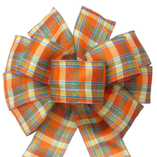 Wired Scarecrow Plaid Linen Bows (2.5"ribbon~10"Wx20"L) - Alpine Holiday Bows