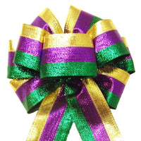 Wired Mardi Gras Shimmering Stripes Bow (2.5"ribbon~8"Wx16"L) - Alpine Holiday Bows