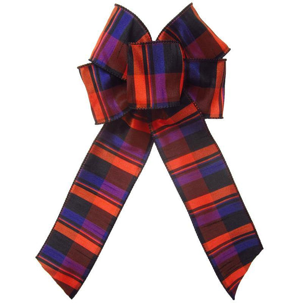 Wired Bold Orange & Purple Plaid Bow (2.5"ribbon~6"Wx10"L) - Alpine Holiday Bows