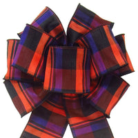Wired Bold Orange & Purple Plaid Bow (2.5"ribbon~8"Wx16"L) - Alpine Holiday Bows