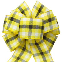 Wired Springtime Plaid Yellow Linen Bow (2.5"ribbon~8"Wx16"L) - Alpine Holiday Bows