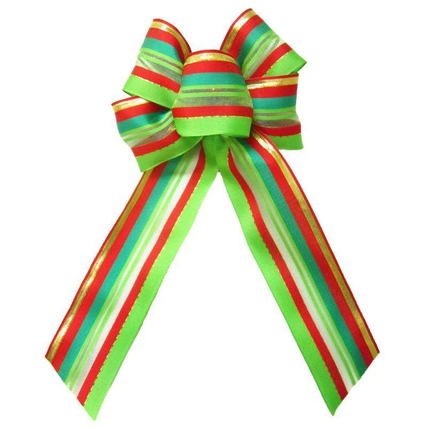 Wired Festive Deco Green Holiday Bow (2.5"ribbon~6"Wx10"L) - Alpine Holiday Bows