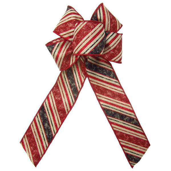 Wired Rustic Red & Black Christmas Stripes Bow (2.5"ribbon~6"Wx10"L) - Alpine Holiday Bows