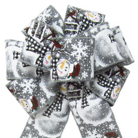 Wired Buffalo Plaid Snowman Gray Bow (2.5"ribbon~8"Wx16"L) - Alpine Holiday Bows