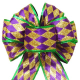 Wired Mardi Gras Harlequin Glitter Bow (2.5"ribbon~8"Wx16"L) - Alpine Holiday Bows