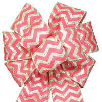 Wired Red & Green Chevron Bow (2.5"ribbon~8"Wx16"L) - Alpine Holiday Bows