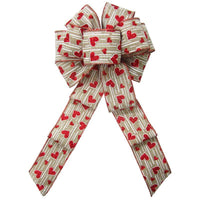 Wired Sparkling Hearts Natural Bow (2.5"ribbon~8"Wx16"L) - Alpine Holiday Bows