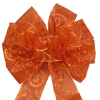 Fall Wreath Bows - Wired Copper Sparkle Swirl Bow (2.5"ribbon~10"Wx20"L) - Alpine Holiday Bows