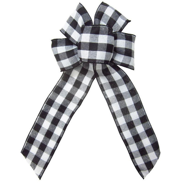 Wired Buffalo Plaid Black & White Linen Bows (2.5"ribbon~6"Wx10"L) - Alpine Holiday Bows