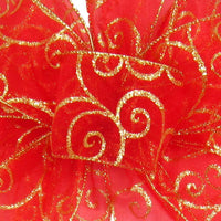 Wired Sheer Red & Gold Swirl Ribbon (#40-2.5"Wx50Yards) - Alpine Holiday Bows