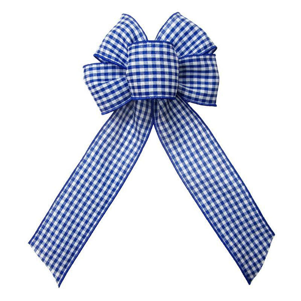 Wired Gingham Check Navy Blue & White Bow (2.5"ribbon~6"Wx10"L) - Alpine Holiday Bows