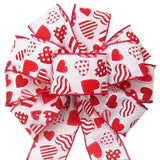 Wired Valentine Candy Hearts Bow (2.5"ribbon~10"Wx20"L) - Alpine Holiday Bows