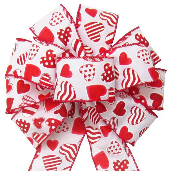 Valentine Embroidered Hearts Ribbon, Red and White Hearts Ribbon, 2.5 Wired  Ribbon, Valentine Ribbon, Red and White Ribbon, 