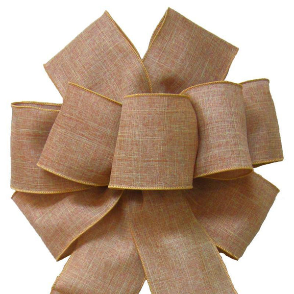 Wired Natural Linen Bow (4"ribbon~14"Wx24"L) - Alpine Holiday Bows