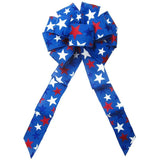 Wired Patriotic Stars Blue Bow (2.5"ribbon~10"Wx20"L) - Alpine Holiday Bows