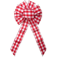 Wired Buffalo Plaid Red & White Linen Bows (2.5"ribbon~10"Wx20"L) - Alpine Holiday Bows