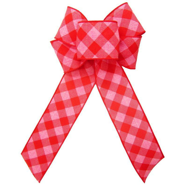Wired Pink & Red Diagonal Plaid Bow (2.5"ribbon~6"Wx10"L) - Alpine Holiday Bows