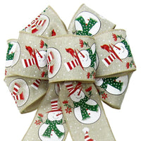 Christmas Wreath Bows - Wired Blusty Snowman Natural Bow (2.5"ribbon~8"Wx16"L)