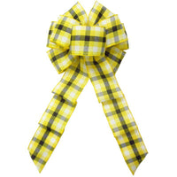 Wired Springtime Plaid Yellow Linen Bow (2.5"ribbon~8"Wx16"L) - Alpine Holiday Bows