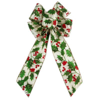 Christmas Wreath Bows - Wired Holly & Berries Bow (2.5"ribbon~6"Wx10"L)
