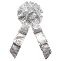 Wired Sparkling Silver Lame Bow (2.5"ribbon~8"Wx16"L) - Alpine Holiday Bows